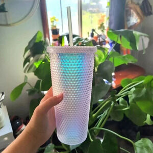 Iridescent multicolored tumbler straw cup lid blue purple trending 24 oz women's